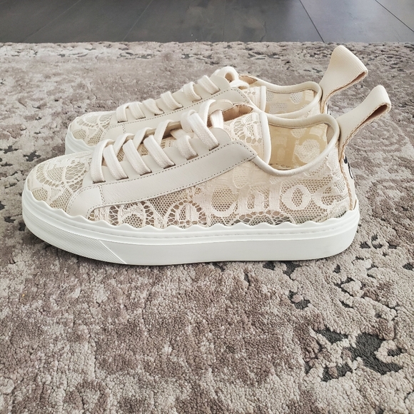 Chloé Lauren Mesh Lace Low-Top Sneakers Size 38 - Picture 4 of 11